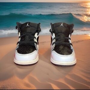 Jordan Kids Black-Gold & White High-Top Sneakers